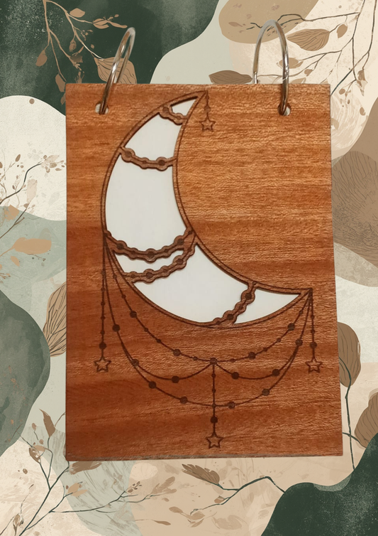 Carnet A6 en acajou – Lune élégante
