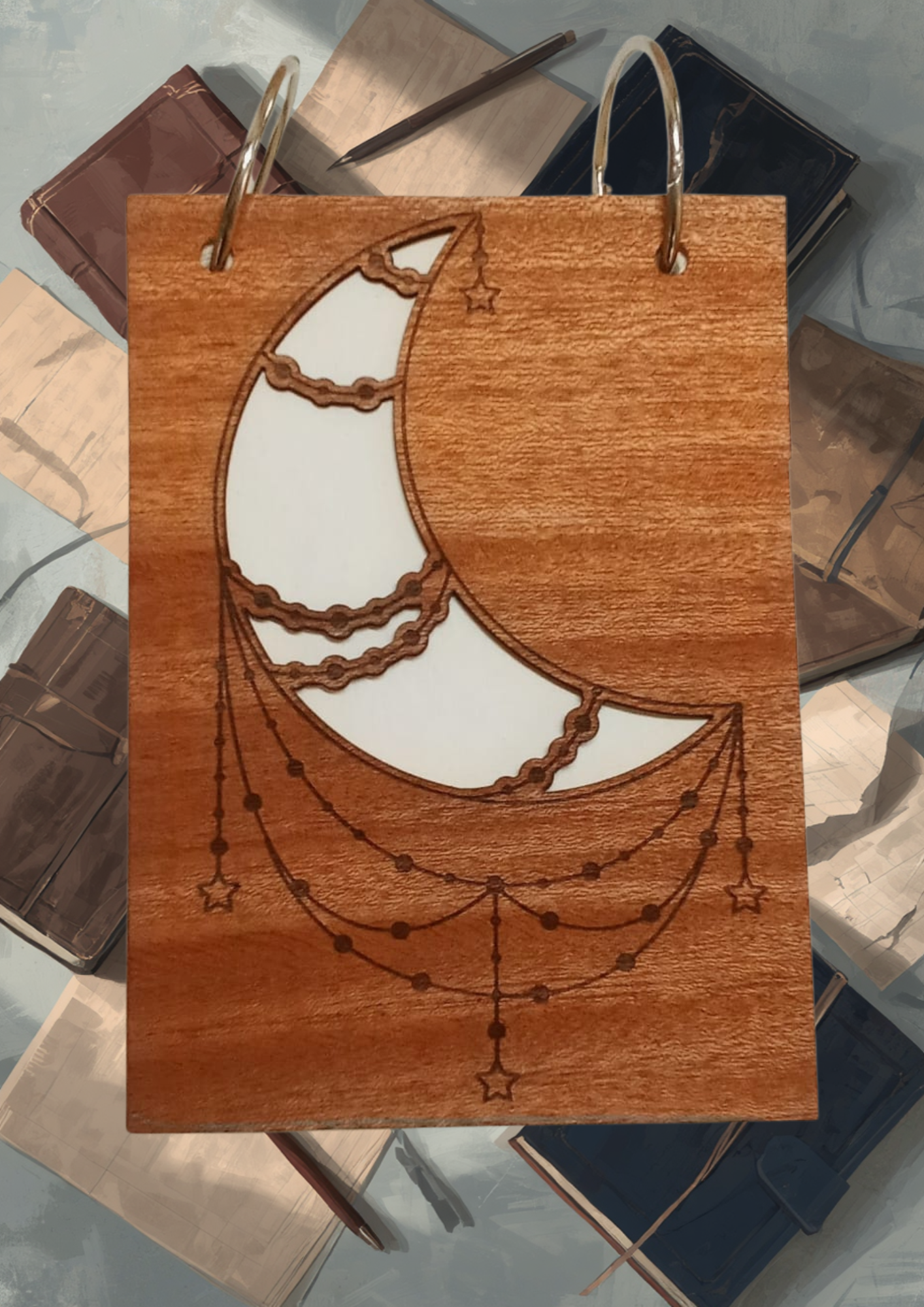 Carnet A6 en acajou – Lune élégante