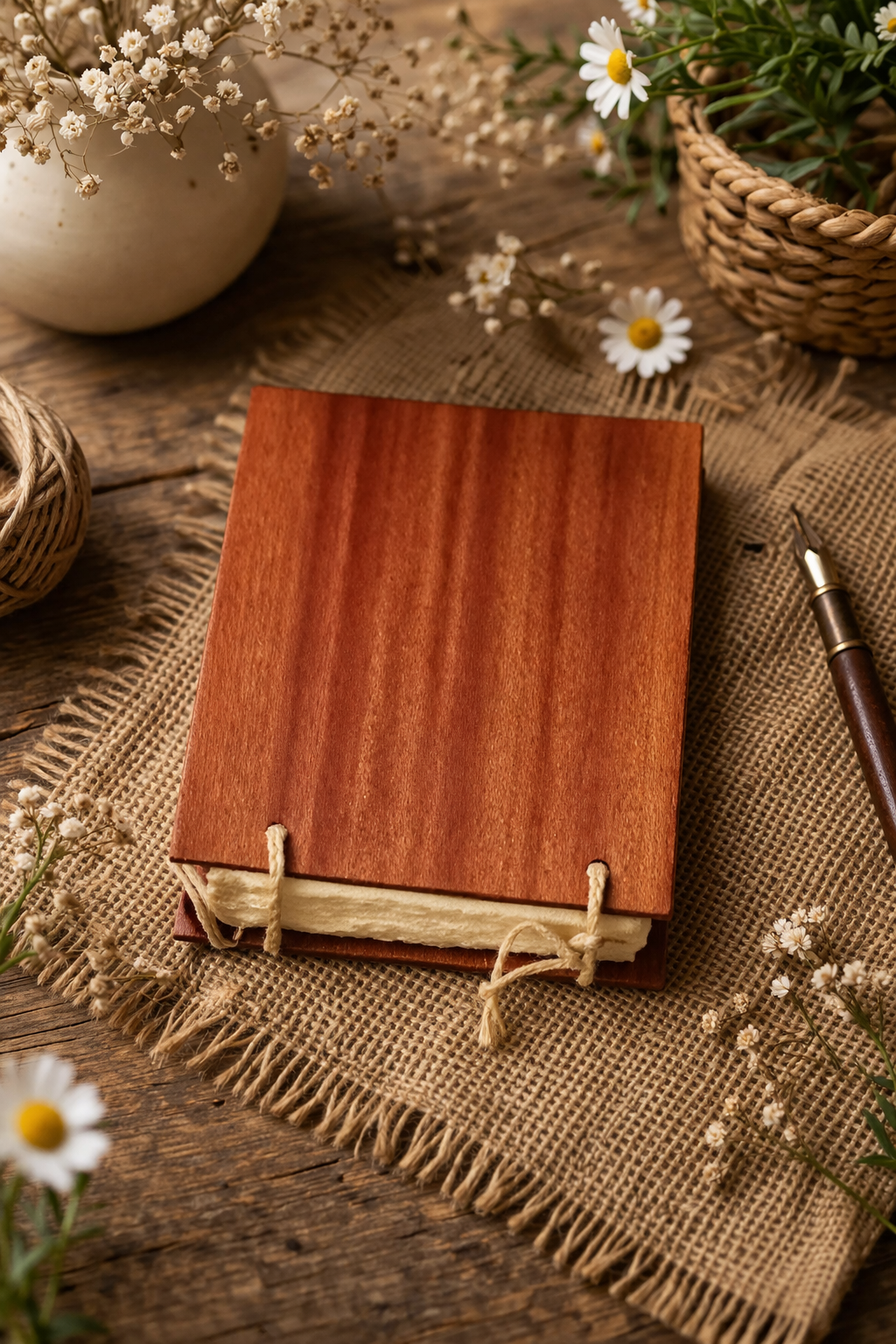 carnet bois acajou reliure crochet