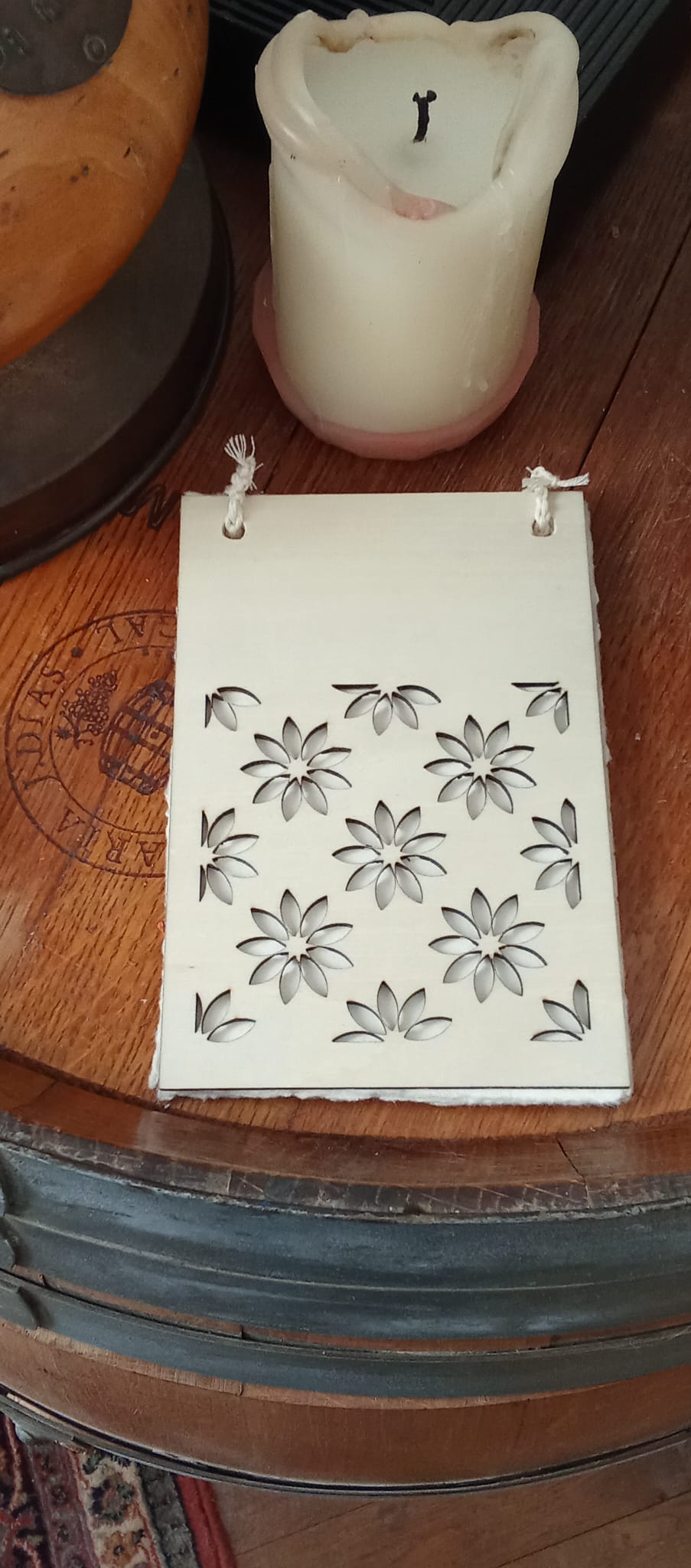 Carnet fleuri en papier chiffon &amp; couverture en contreplaqué – fait main